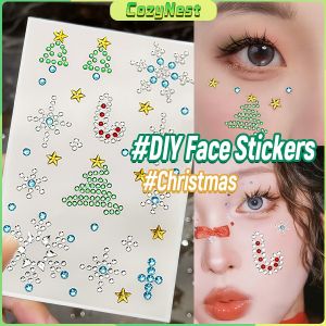 C.N Christmas Facial Sticker New Year Cute Face Painting Makeup Stickers Christmas Tree Snowflake 1Pc