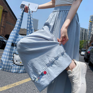 YIMEI กางเกงลำลองแขวนขอบเล็บผู้หญิงผ้าคอตตอนและลินินเอวสูงลดไขมัน2025ประกบกัน9จุดพร้อมหัวเข็มขัดทำจากผ้าไหมน้ำแข็ง