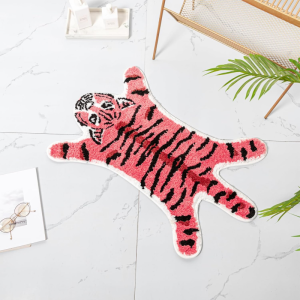 VIKAMA Pink Tiger Shaped Fluffy Bath Mat Non Slip Water Absorbent Rug Bathtub Side Bedroom Aesthetic Home Decor