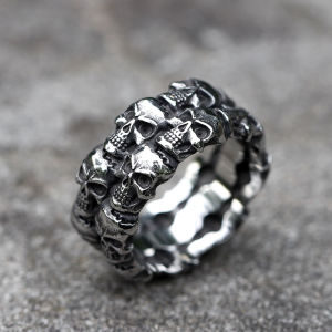 NEW Mens 316L stainless steel rings Unique Skull ring Vintage Aegishjalmur PUNK Jewelry Gifts free shipping