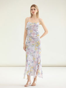 COCOBELLA | French Lace Floral Chiffon Elegant Hem Spaghetti Strap Dress