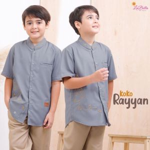Metagrup setelan Koko rayyan lengan pendek batita balita TK SD RYN anak labella 3 4 5 6 7 8 9 tahun pakaian muslim anak laki laki standard polos plain bordir warna navy black hitam abu grey mewah