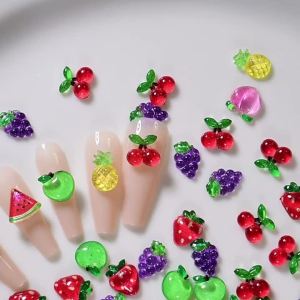 50Pcs 3D Cute Strawberry Nail Art Decorations Fashion Cartoon Fruits Nail Charms for Kawaii DIY Phone Case Crafts Manicure Parts
