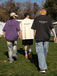 เสื้อยืดคอตตอนพิมพ์ลายสไตล์อเมริกันสตรีท ทรงหลวม แขนสั้น ระบายอากาศได้ดี สำหรับผู้ชายและผู้หญิง ฤดูร้อน 2024