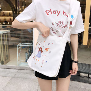 กระเป๋าผ้าใบผู้หญิงแบบสะพายข้าง กระเป๋าผ้าใบสไตล์เกาหลี กระเป๋าสะพายไหล่เดี่ยว กระเป๋าสะพายข้างแบบลำลองสำหรับนักเรียน