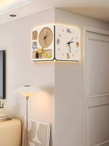 Modern Style Corner Wall Clock Double-Sided Silent Square Shape Battery Powered Living Room Decorations City Light Brand