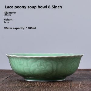 Large Ceramic Porcelain Soup Bowl with Lid Chinese Style Vegetarian Fish Bowl Plant Floral Pattern Retro Style for Everyone