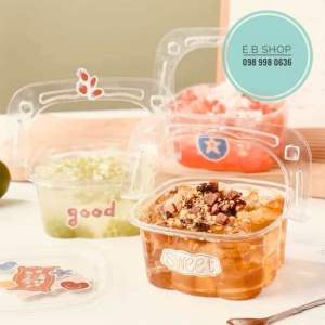 10 CHIẾC HỘP NHỰA VUÔNG TRONG CÓ QUAI XÁCH 500ML HỘP TIRAMISU MOUSSE