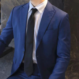 Mens Fine Wool Solid Color Retro Stripes 7cm Business Formal Work Tie Handmade Blue Grey Casual Pattern Style Gift Box Woolen Lining