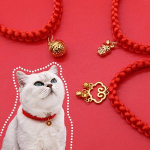 YyBling Handmade Adjustable Red String Pet Collar for Small Dogs Cats uspicious Chinese Knot Woven Charm Collar Kitten Puppy Neckwear