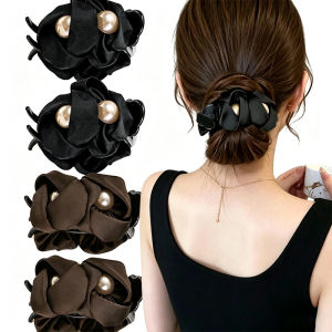 3pcs Elegant Flower Pearl Banana Clip / Korean Vintage Fabric Flower Hair Claw Clips / Simple Ponytail Holder Hair Clip Hair Accessories