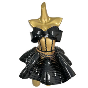 New Trendy Strapless Sequins Mini Dress 2Pcs Set Prom Gown Show Performance Costume Birthday Party Club Stage Dance Wear Feidie