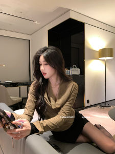 QingCao 50% off He Chenxi Womens Slim Fit Suede Jacket Mist Surface V-Neck Short Outerwear Commute Style Regular Sleeve