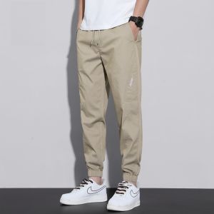 ROMON | Loose Fit Summer Thin Mens Casual Pants Elastic Waist Drawstring Harlan Workwear Long Trousers Youthful Vitality Style