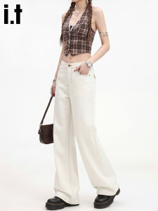 FINGERCROXX | Minimalist Color-blocking Contrast-stitch Loose Wide-leg Jeans