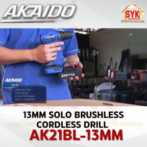 SYK AKAIDO AK21BL-13mm  21V SOLO Brushless Cordless Drill Battery Drill Machine Wood Metal Power Tools Mesin Gerudi