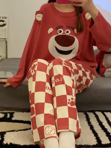 GGS Piyama Set Baju Tidur Wanita Lengan Panjang Celana Panjang Setelan Pajama Perempuan Dewasa Remaja Woman Sleepwear Fashion PY006