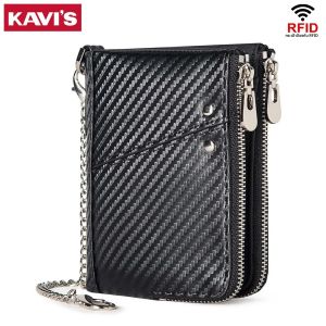 KAVIS กระเป๋าสตางค์หนังแท้ผู้หญิง RFID Blocking กระเป๋าใส่เหรียญสั้น & ผู้ถือบัตรแฟชั่นผู้ชายกระเป๋าเงิน Portemonnee