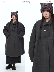 NAPSNAPS | Áo Khoác Trench Coat Dài Cổ Notched Double Breasted Đệm Dày Form Rộng