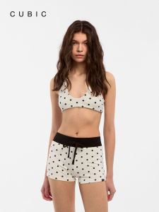 Fashion Comfortable Beige Polka Dot Halter Bralette with Padding