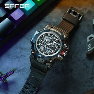 SANDA 3133 แฟชั่นผู้ชายนาฬิกาดิจิตอลกีฬากันน้ําส่องสว่างนาฬิกาข้อมือนาฬิกาปลุก Analog นาฬิกาอิเล็กทรอนิกส์สําหรับ Man