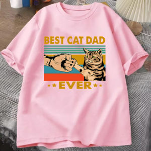 Sanrio | Best Cat Dad Ever T‑shirt Funny Cat Graphic Casual Short Sleeve Women Tee Fathers Day Gift for Cat Lover Dad O-Neck Tops