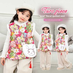 Thickened Traditional Chinese Style Childrens Vest Tang Costume Hanfu Fleece Lined Girls New Years Clothing Stand Collar Button down