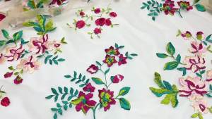 High Quality Colorful Flowers Soft Mesh Embroidered Lace Fabrics Wedding Tulle Lace Fabric DIY Accessories Width 120cm 1Yard