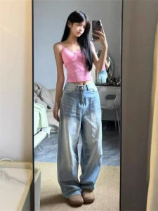 กางเกงยีนส์ทรงตรงหลวมๆ สำหรับผู้หญิง สไตล์ใหม่ปี 2025 กางเกงขายาวทรงหลวมเอวสูงสำหรับผู้หญิง สไตล์ลำลองสำหรับฤดูร้อน