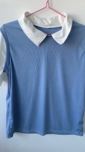 PEACHIES Women College Style Casual T-shirt Fake Two-Piece Short-Sleeved T-Shirt Polo Shirt Top