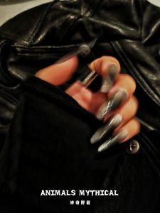 Mythical Animals Punk Dark Long Wear Nail Tips Pure Handmade Black Cats Eye Stone Gradient Silver Color Night Ambassador