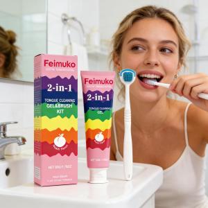 oralhoe | Tongue Coating Cleaning Gel Removal Odor Inhibit Oral Bacteria Refresh Bad Breath Brighten Teeth Tongue Cleaner with Toothbrush