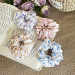 ยางรัดผมลายดอกไม้สไตล์ฝรั่งเศสสไตล์ชนบทสำหรับผู้หญิง ยางรัดผมทรงหัวกลม ยางรัดผมหางม้า เครื่องประดับผมสไตล์หวาน