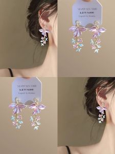 Wo Tion | Spring and Summer Pink Earrings Petal Pendants Zircon Inlaid