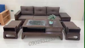 Bộ bàn ghế phòng khách sofa gỗ sồi 4 món nhỏ xinh G10 giá tại xưởng miễn phí vận chuyển tại HCM