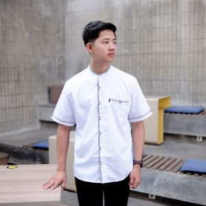 Kemeja Koko Pria Polos Kombinasi Strip Lengan Pendek Motif Shaka New