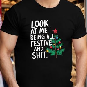 MenS Christmas Graphic T-Shirt Funny Holiday Saying Shirt with Red Green Accents Casual Christmas Party Outfit Men Clothing