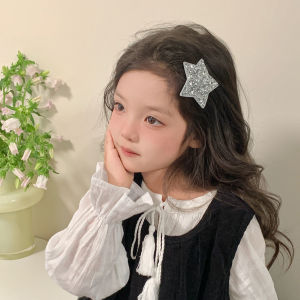 Large Star Hair Clips for Girls Silver Color Cute Childrens Hair Accessories BB Clips Edge Clips Sweet Style Baby Hair Decorations