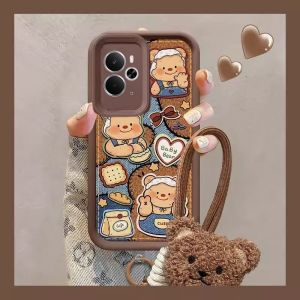 เคสโทรศัพท์ Realme 14 5G ปลอกอ่อนเนยหมีแนววินเทจน่ารัก มีสายคล้องตุ๊กตาผ้ากำมะหยี่ปกป้องเลนส์ด้วยซิลิโคนนิ่มกันกระแทกฝาครอบ Realme14 2025