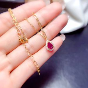 MeiBaPJ 5mm*7mm Water Drop Natural Ruby Fashion Wedding Pendant Necklace