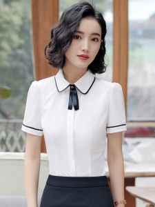 เสื้อเชิ้ตแขนสั้นผู้หญิง ทรงสลิมฟิต สำหรับพนักงานโรงแรม ชุดทำงาน ฤดูใบไม้ผลิและฤดูร้อน เสื้อผ้าทำงาน แฟชั่นธุรกิจ OL เสื้อผ้าทำงาน