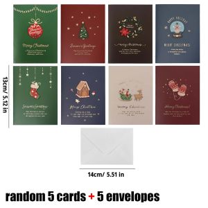 YESPERY 5Set Merry Christmas Greeting Cards Retro Holiday Best Wishes Gift Message New Year Invitations Cards Party Supplies