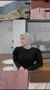 Puffy Shoulder Top Kaos Wafer Model Tangan Balon/ Atasan Wanita Bahu Balon Jumbo/ Kaos Wanita