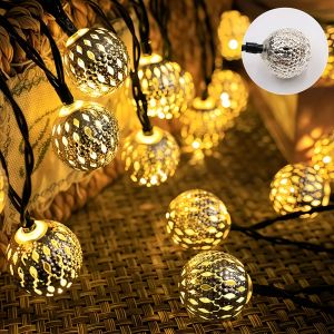 20/50 LED Solar Moroccan Ball Light String 8 Modes Suitable for Outdoor Gardens Weddings Parties Christmas Decorations