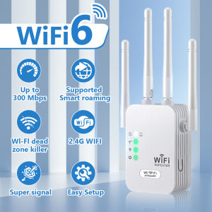 WiFi 6 300Mbps Wireless Repeater Single Band 2.4Ghz WiFi Extender Wi-Fi 6 Amplifier Long Range Signal Expansion Booster
