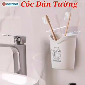 Sỉ 2 Cốc Dán Tường Kệ Ly Để Bàn Chải Phụ Kiện Cắm Đũa Dĩa Muỗng Nhựa Việt Nhật 6370