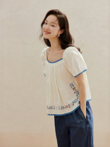 INMAN | French Lace Collar Slimming Short Sleeve Shirt