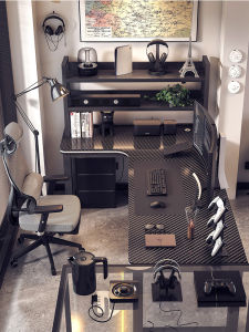 OYIla | Corner Study Desk with Bookshelf