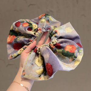 ที่มัดผมหางม้าต่ำสไตล์ฝรั่งเศสย้อนยุคผมมวยแบบเชือกรัดผมอ่อนโยนด้านหลังศรีษะสไตล์ภาพวาดสีน้ำมัน