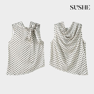 SUSHE | French Design Flutter Sleeve Collar Dots Chiffon Summer Blouse